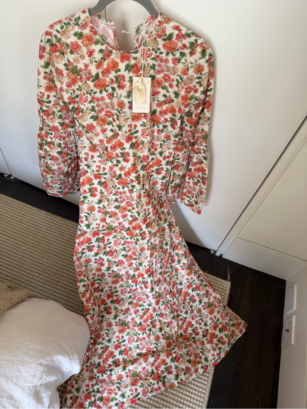 Doen White Maxi Dress with Red Floral Print